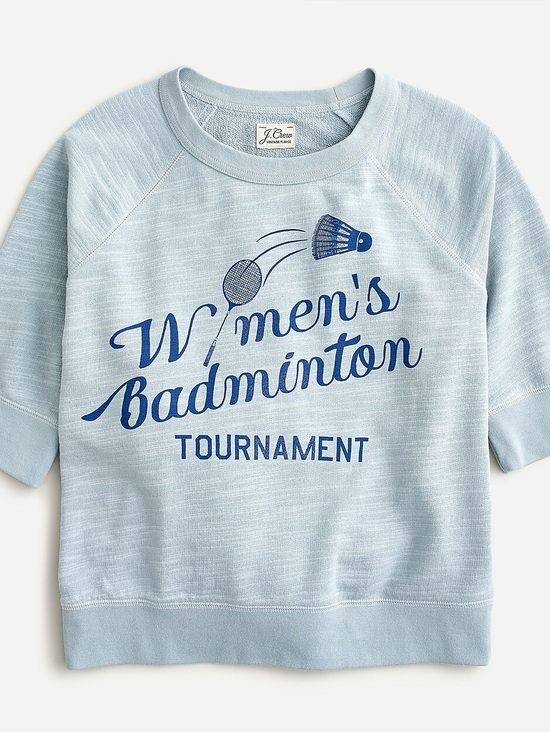 J. Crew Tops - J. Crew Light Blue Vintage Fleece Crewneck Sweatshirt with Navy Graphic